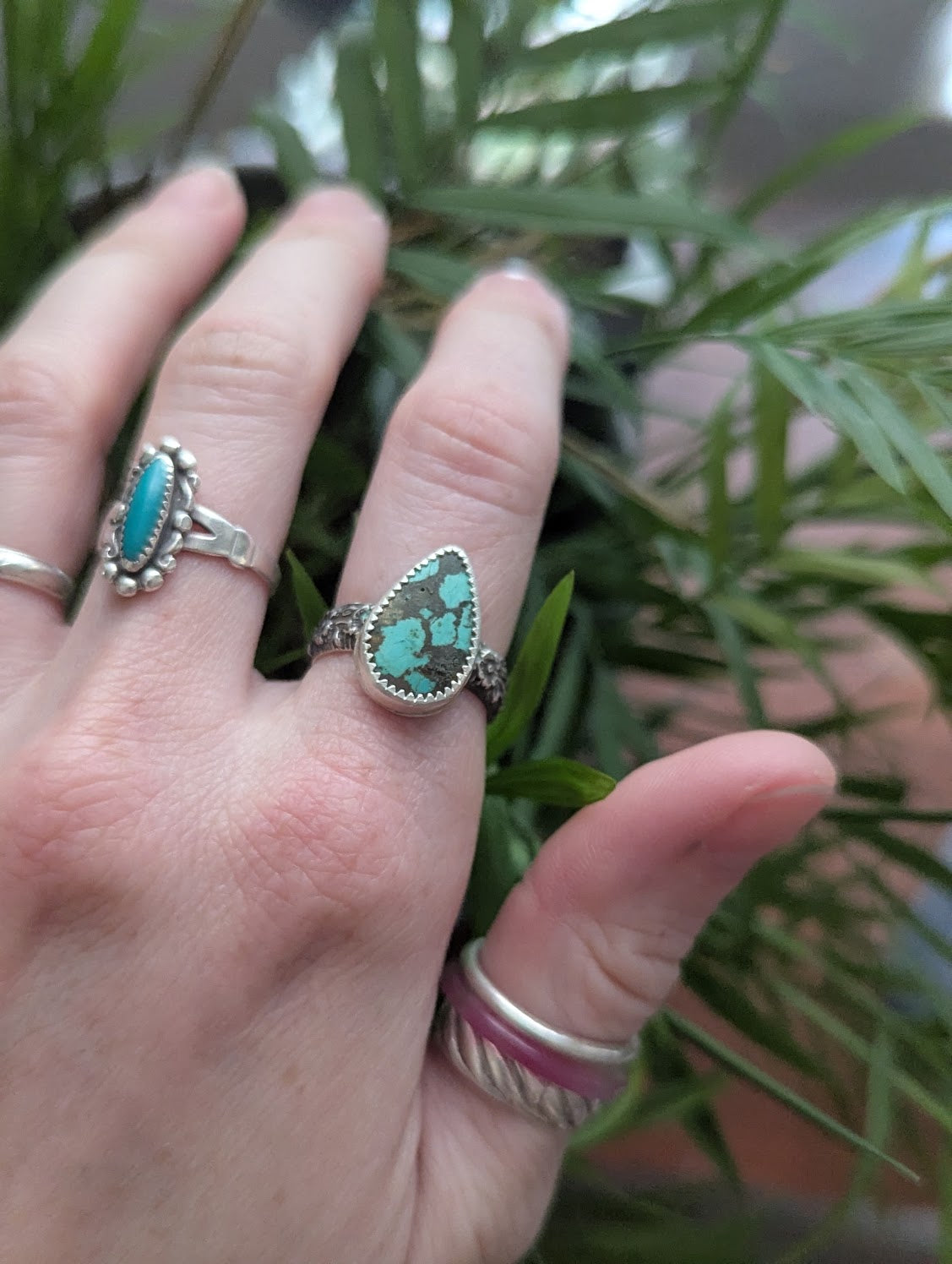Hubei Turquoise Tear Drop Silver Ring - Size 7