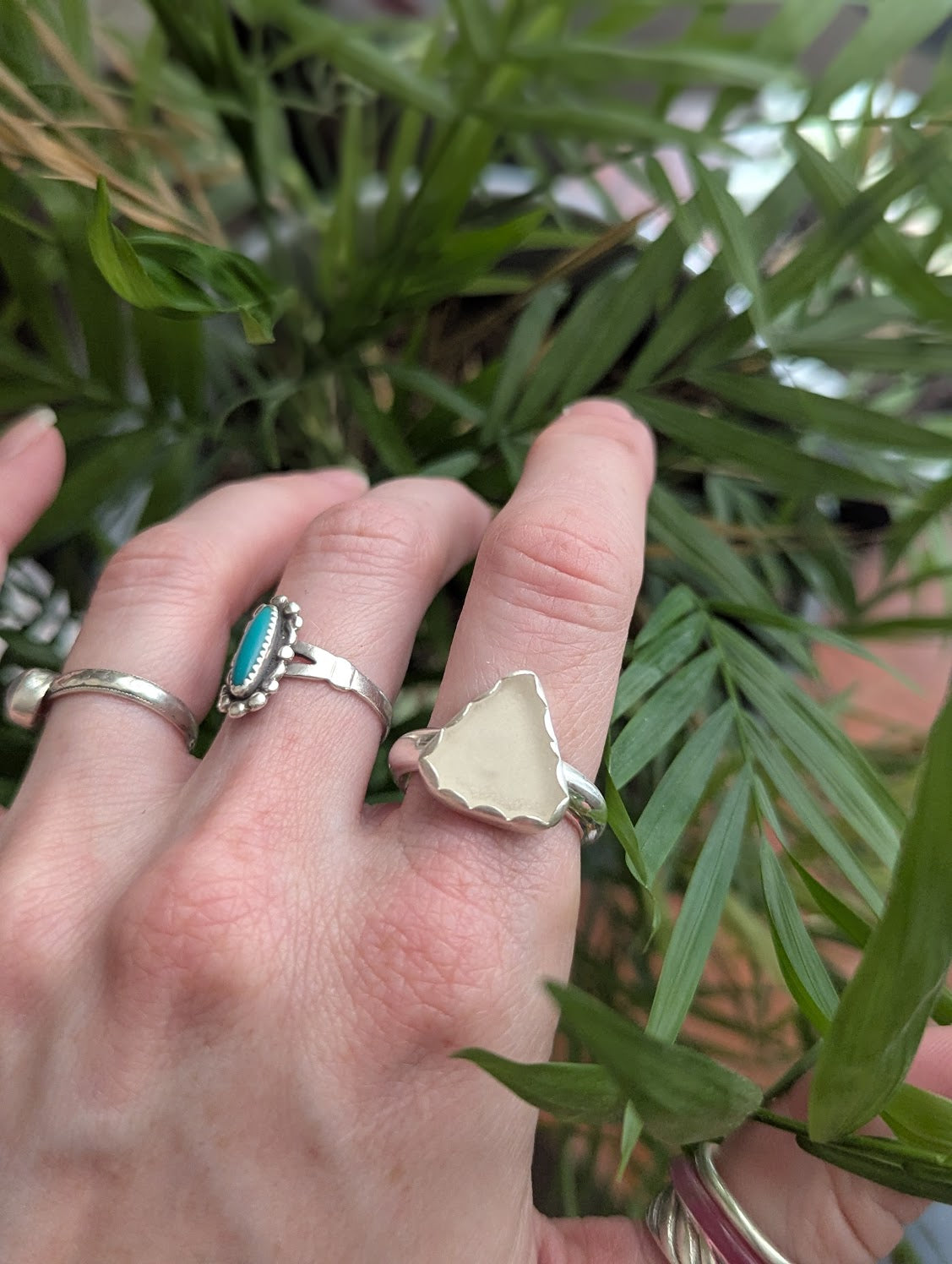 White Seaglass Silver Ring - Size 9.5
