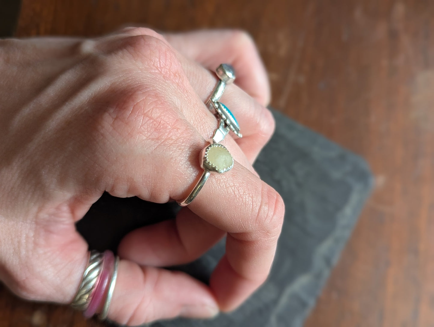 White Beach Stone Silver Ring - Size 6