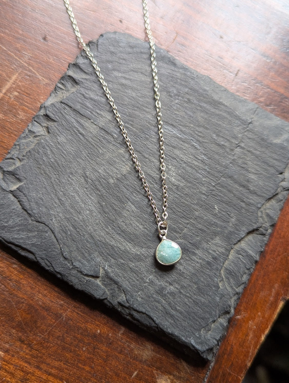 Amazonite Tear Drop Sterling Silver Necklace