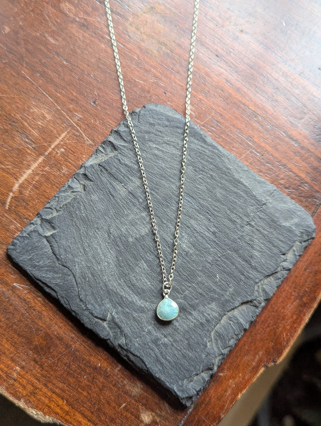 Amazonite Tear Drop Sterling Silver Necklace
