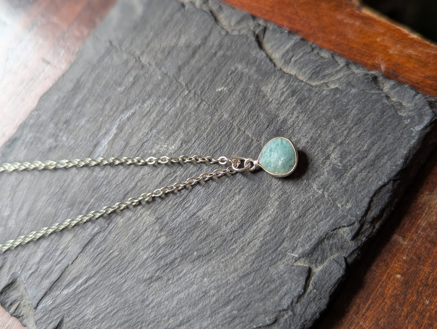Amazonite Tear Drop Sterling Silver Necklace