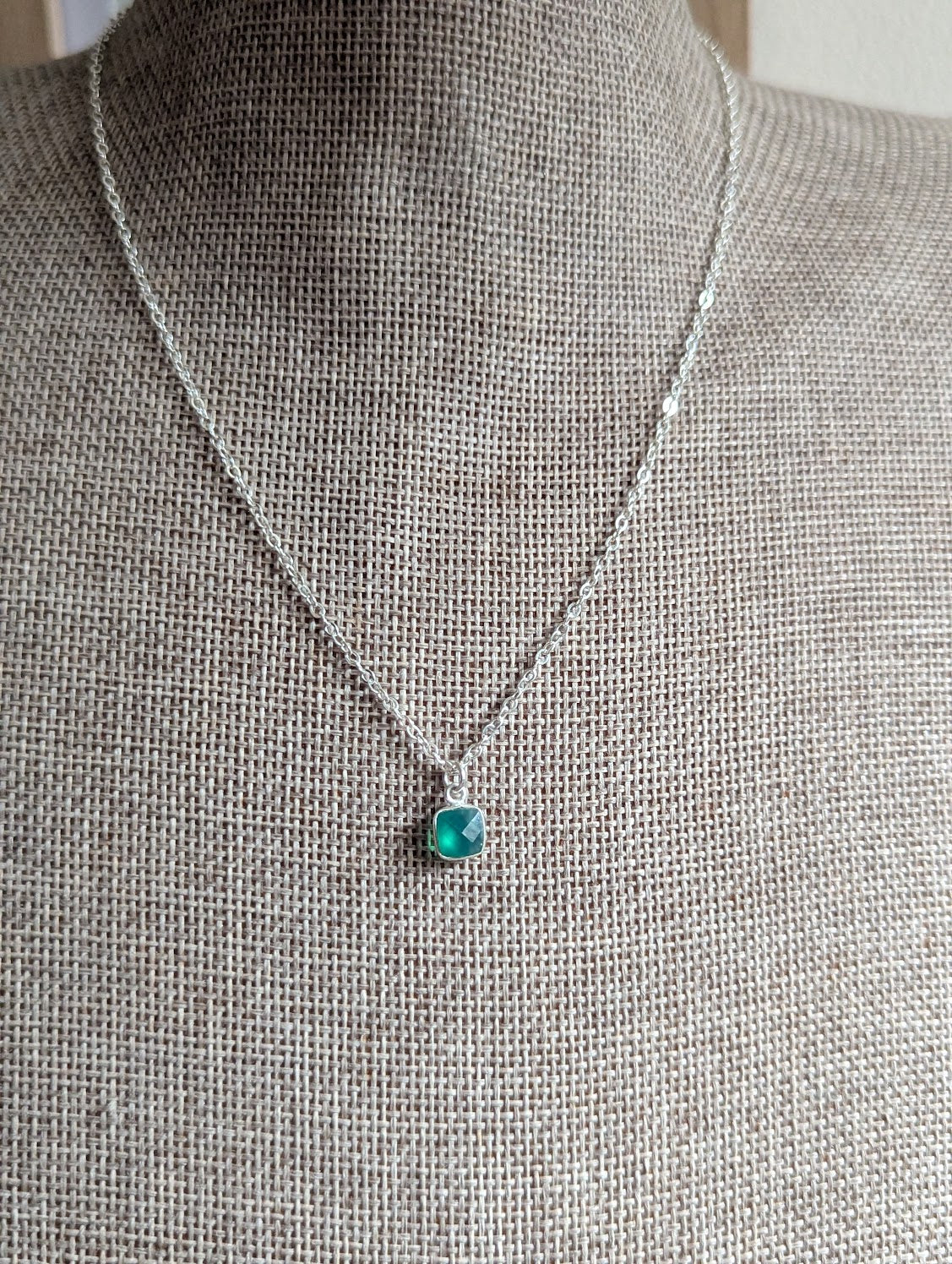 Green Onyx Square Sterling Silver Necklace