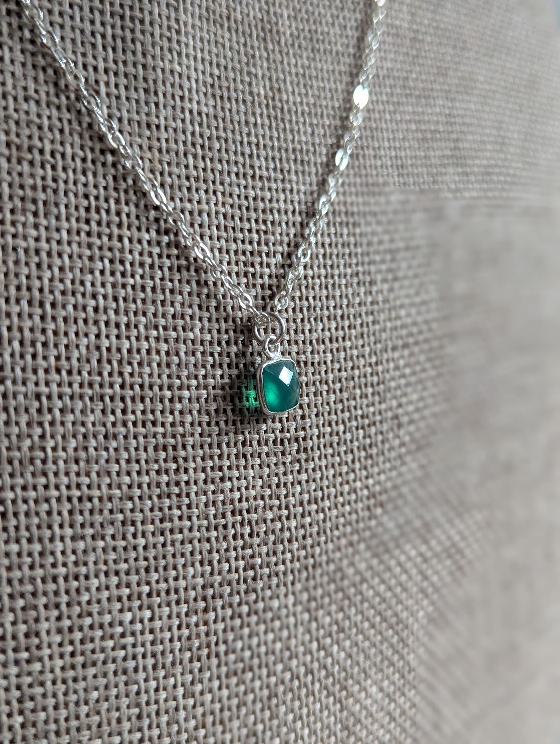 Green Onyx Square Sterling Silver Necklace