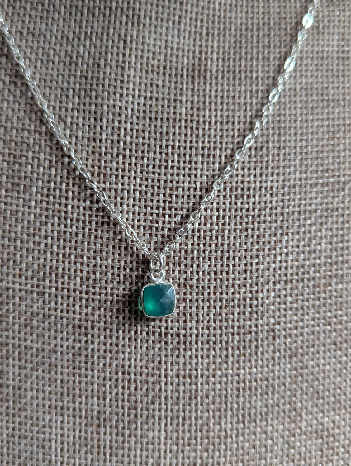 Green Onyx Square Sterling Silver Necklace