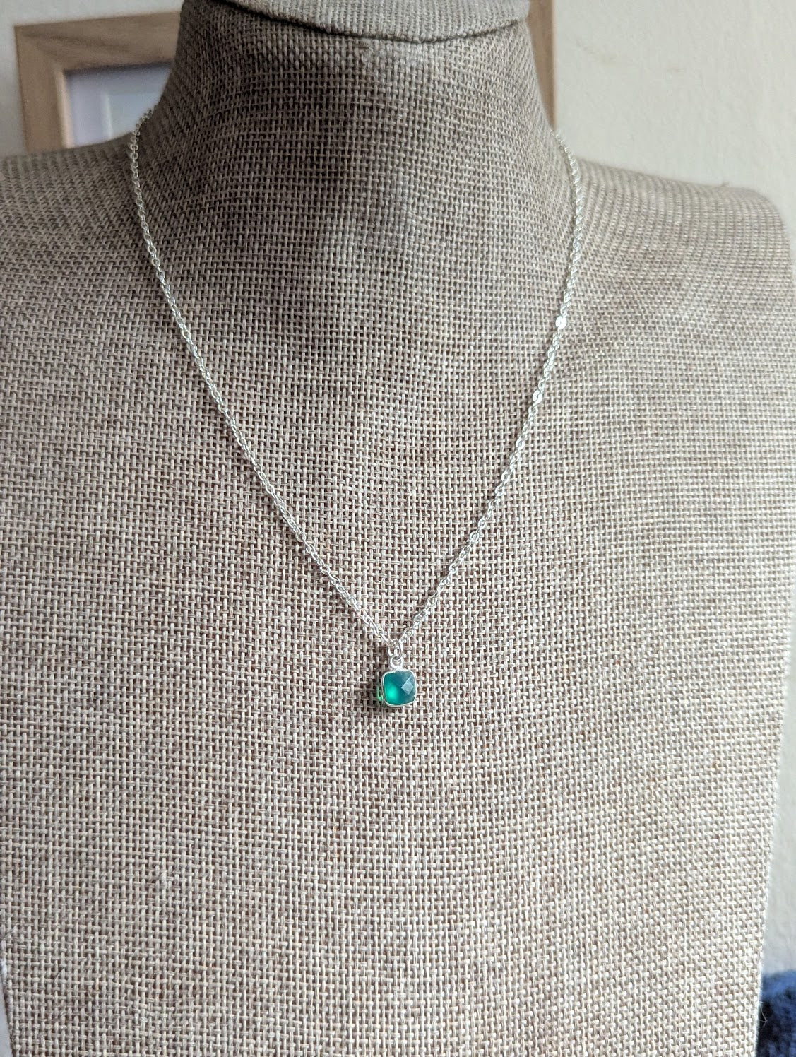 Green Onyx Square Sterling Silver Necklace