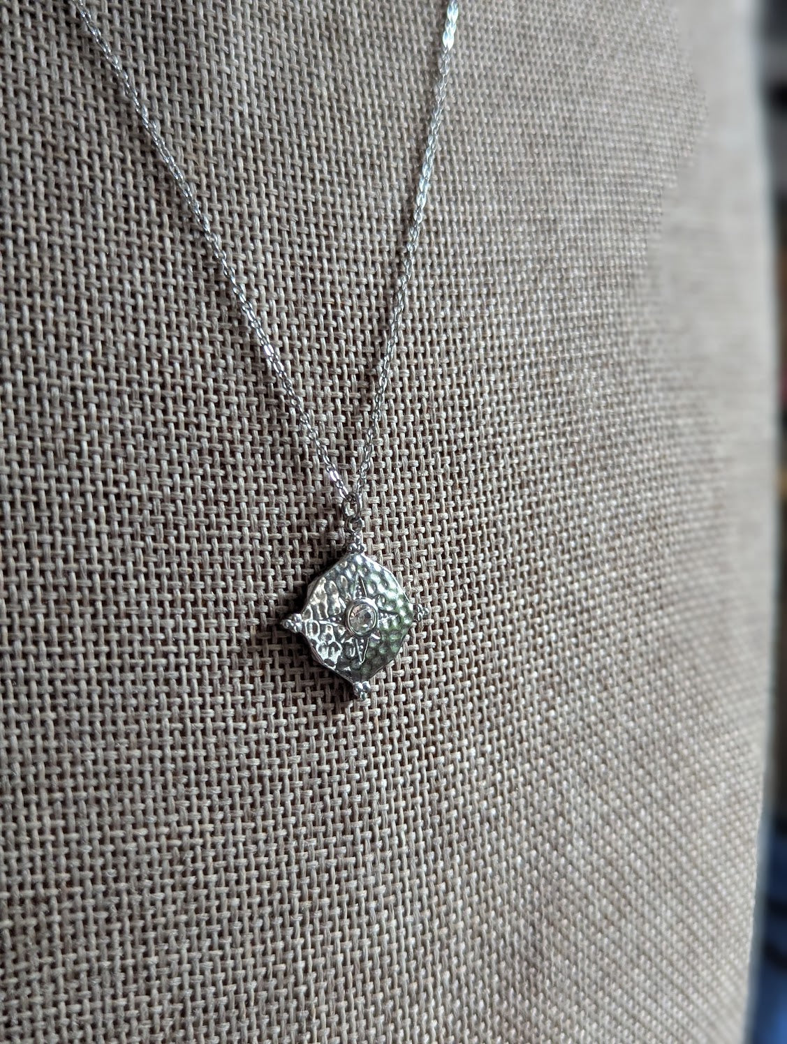 Silver Compass North Star CZ Stainless Necklace