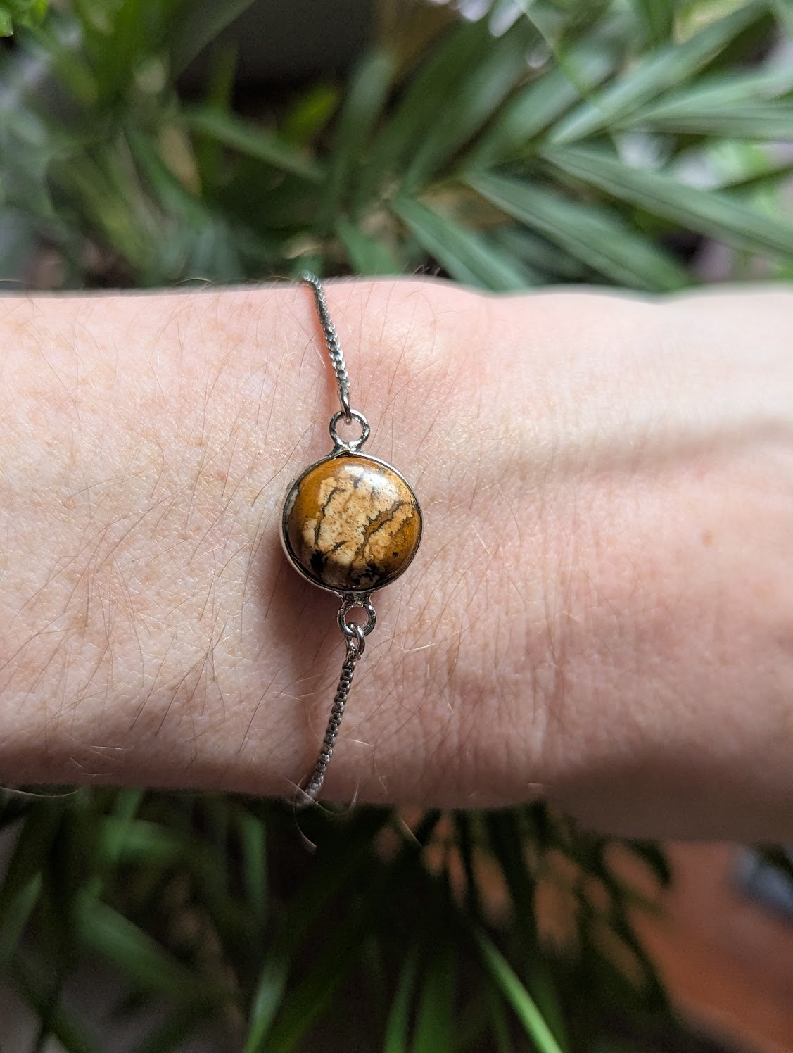 Picture Jasper Round Silver Slider Bracelet