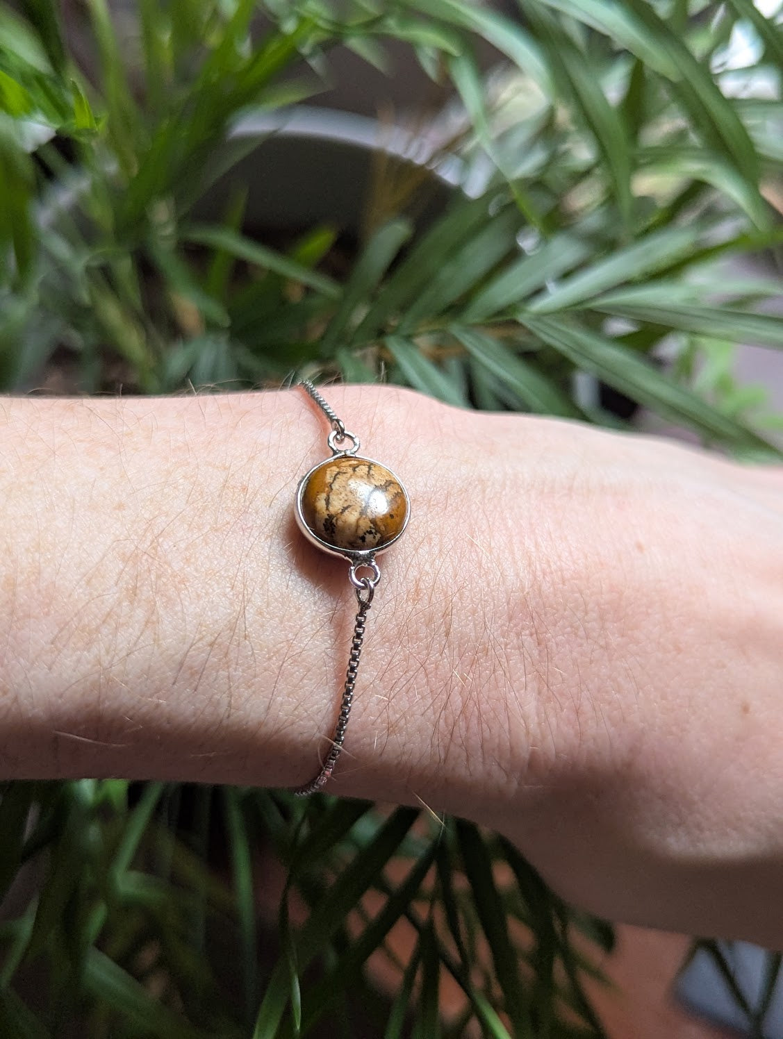 Picture Jasper Round Silver Slider Bracelet