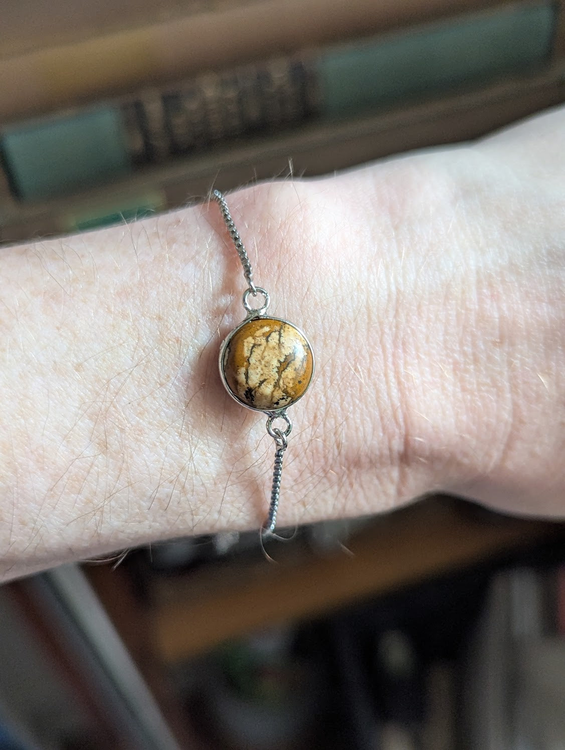 Picture Jasper Round Silver Slider Bracelet