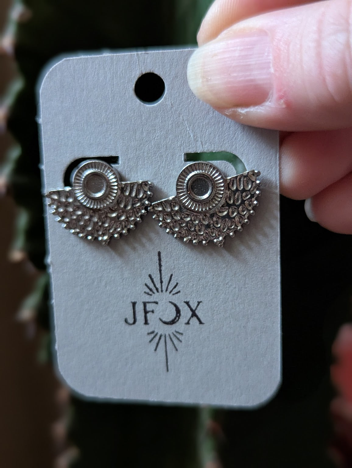 Silver Fan Hammered Studs Stainless Steel