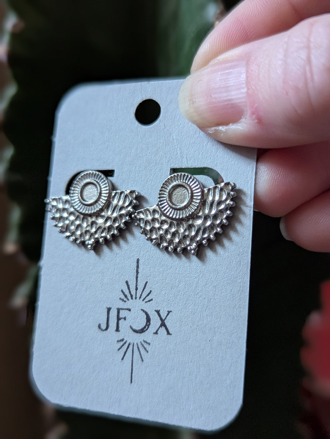 Silver Fan Hammered Studs Stainless Steel