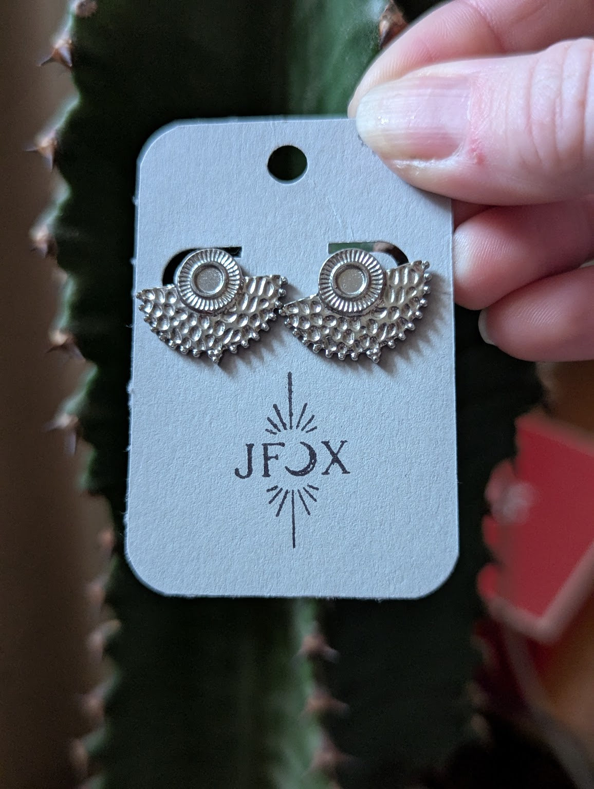 Silver Fan Hammered Studs Stainless Steel