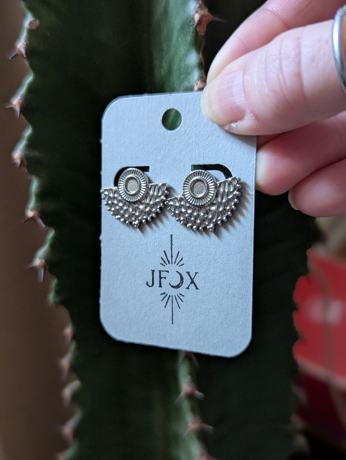 Silver Fan Hammered Studs Stainless Steel
