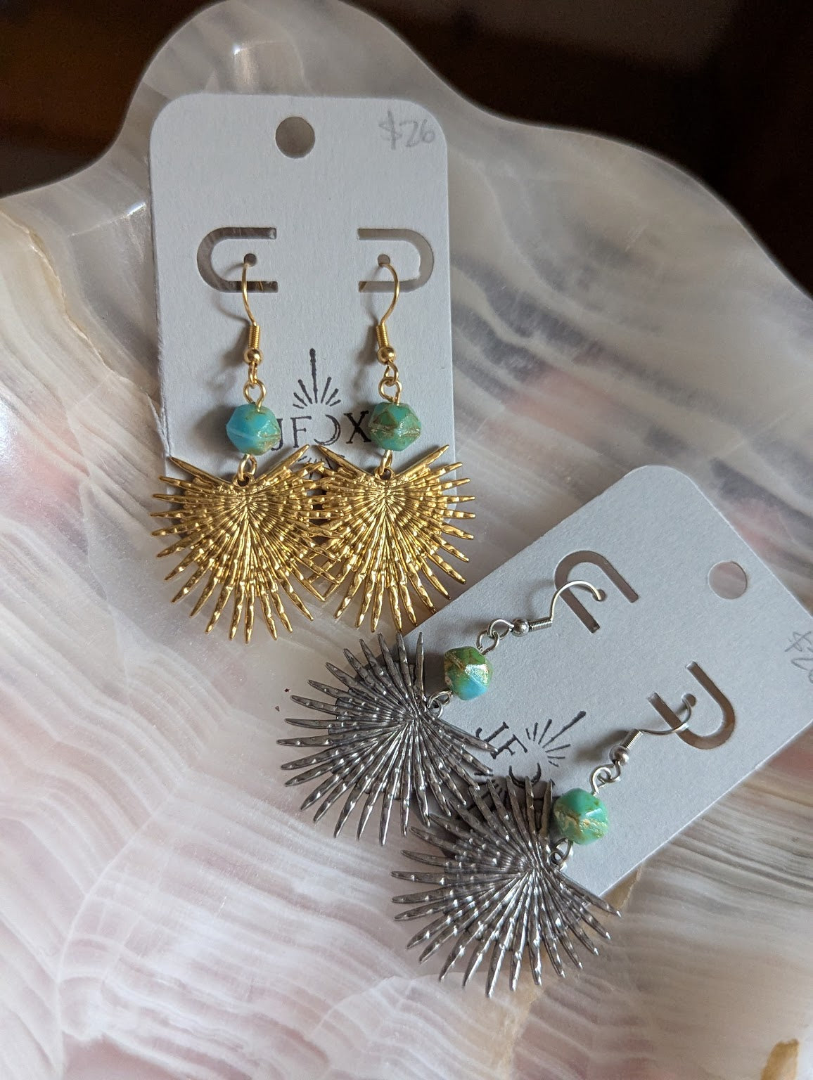 Palm Frond Turquoise Earrings (Silver or Gold)