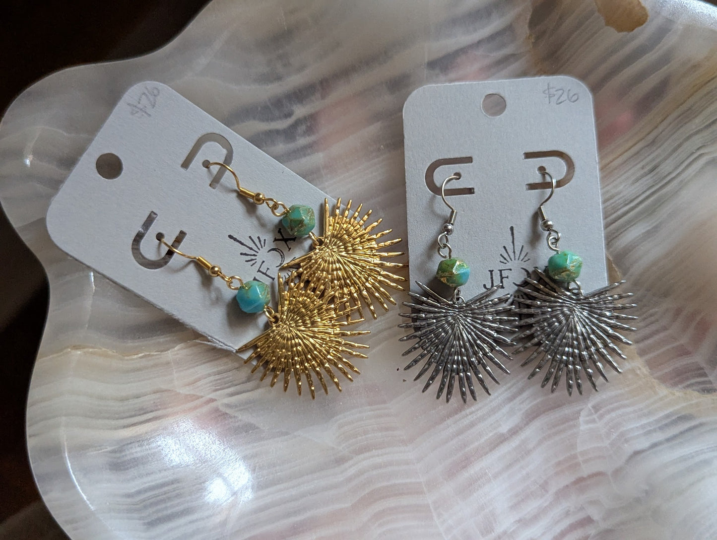 Palm Frond Turquoise Earrings (Silver or Gold)