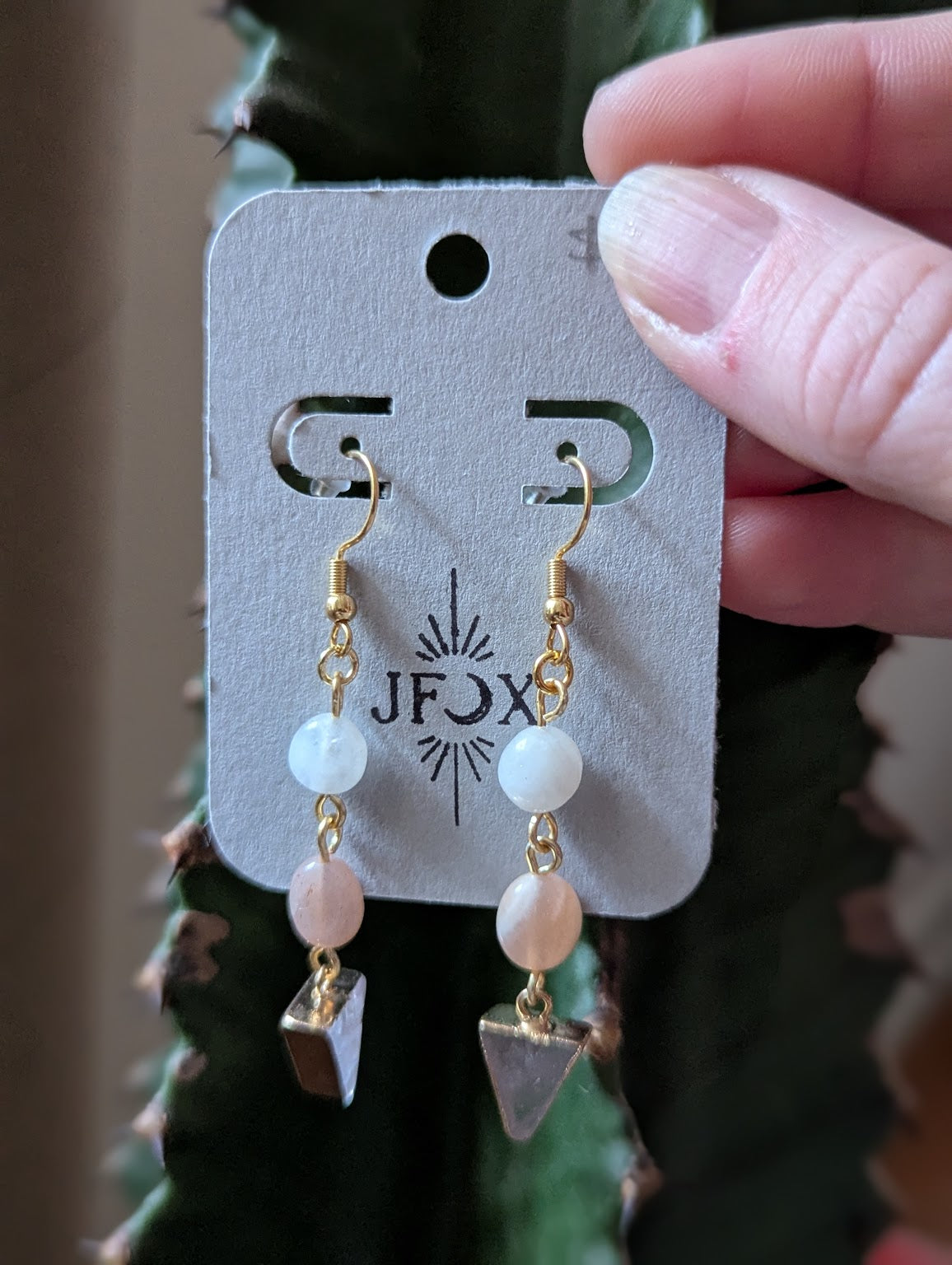 Mixed Moonstone Rose Quartz Gold Earrings