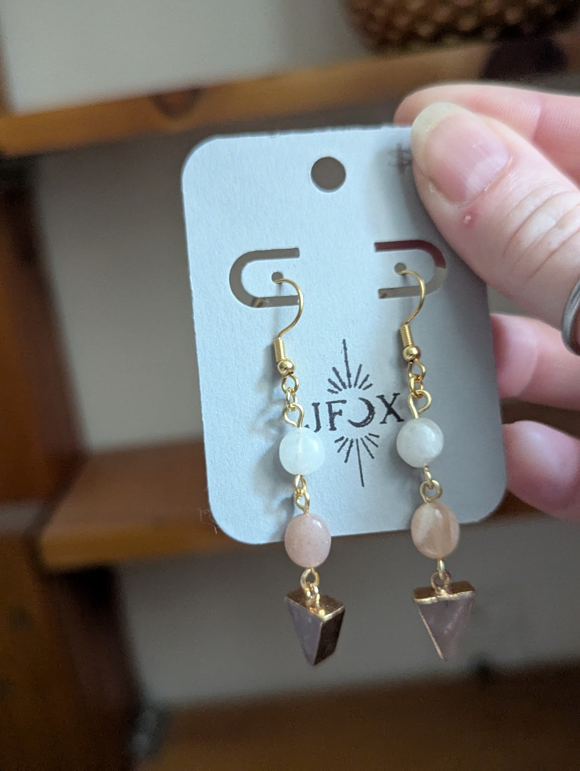 Mixed Moonstone Rose Quartz Gold Earrings