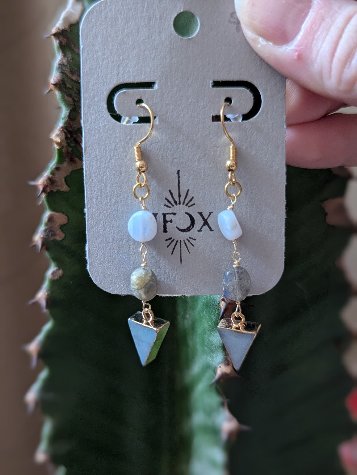 Blue Lace Agate, Labradorite, Amazonite Gold Earrings