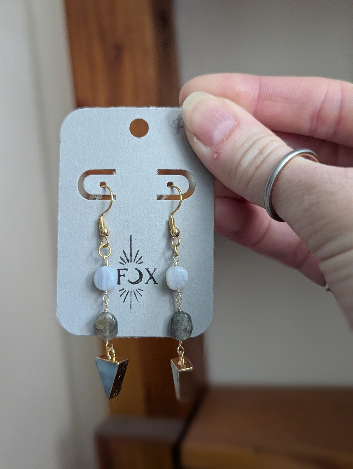 Blue Lace Agate, Labradorite, Amazonite Gold Earrings