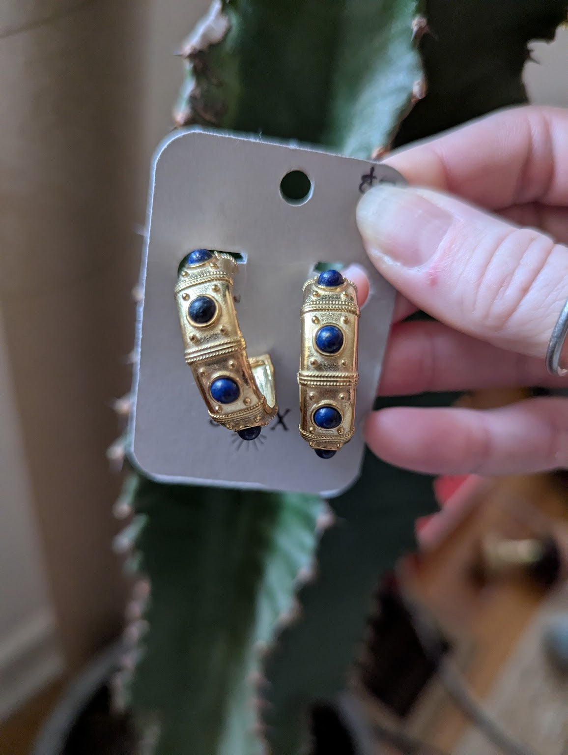 Brass and Lapis Lazuli Hoops