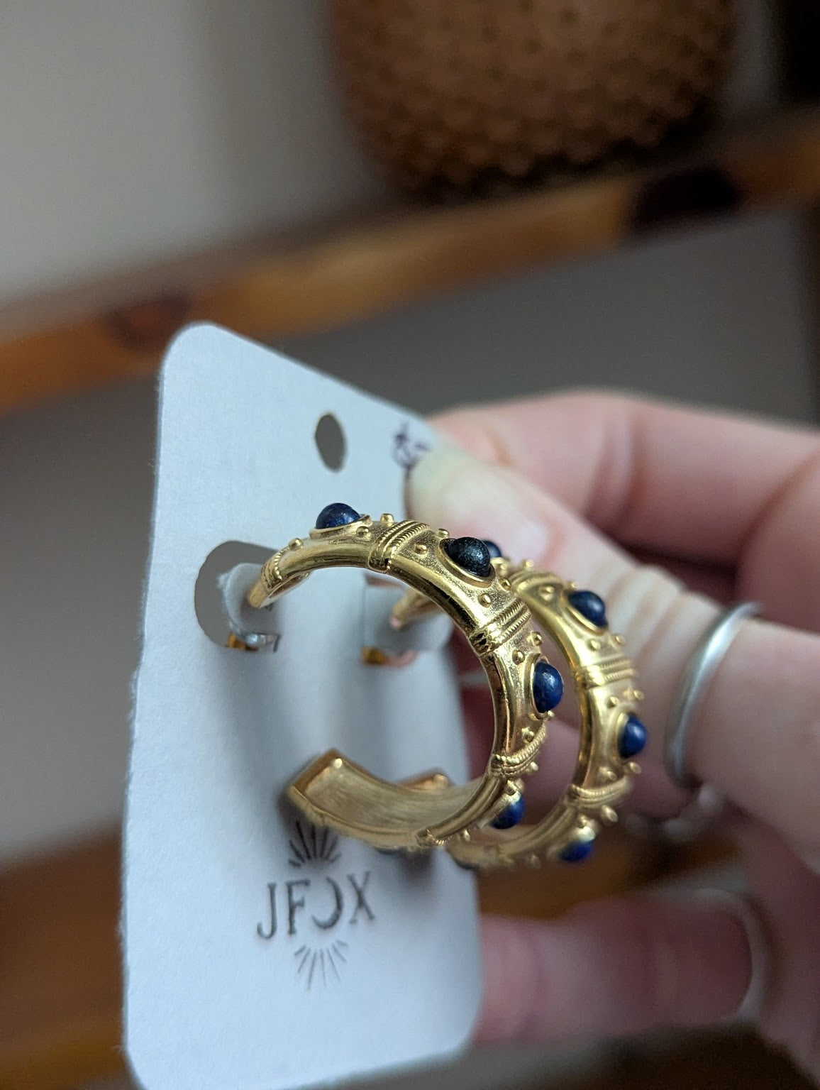 Brass and Lapis Lazuli Hoops