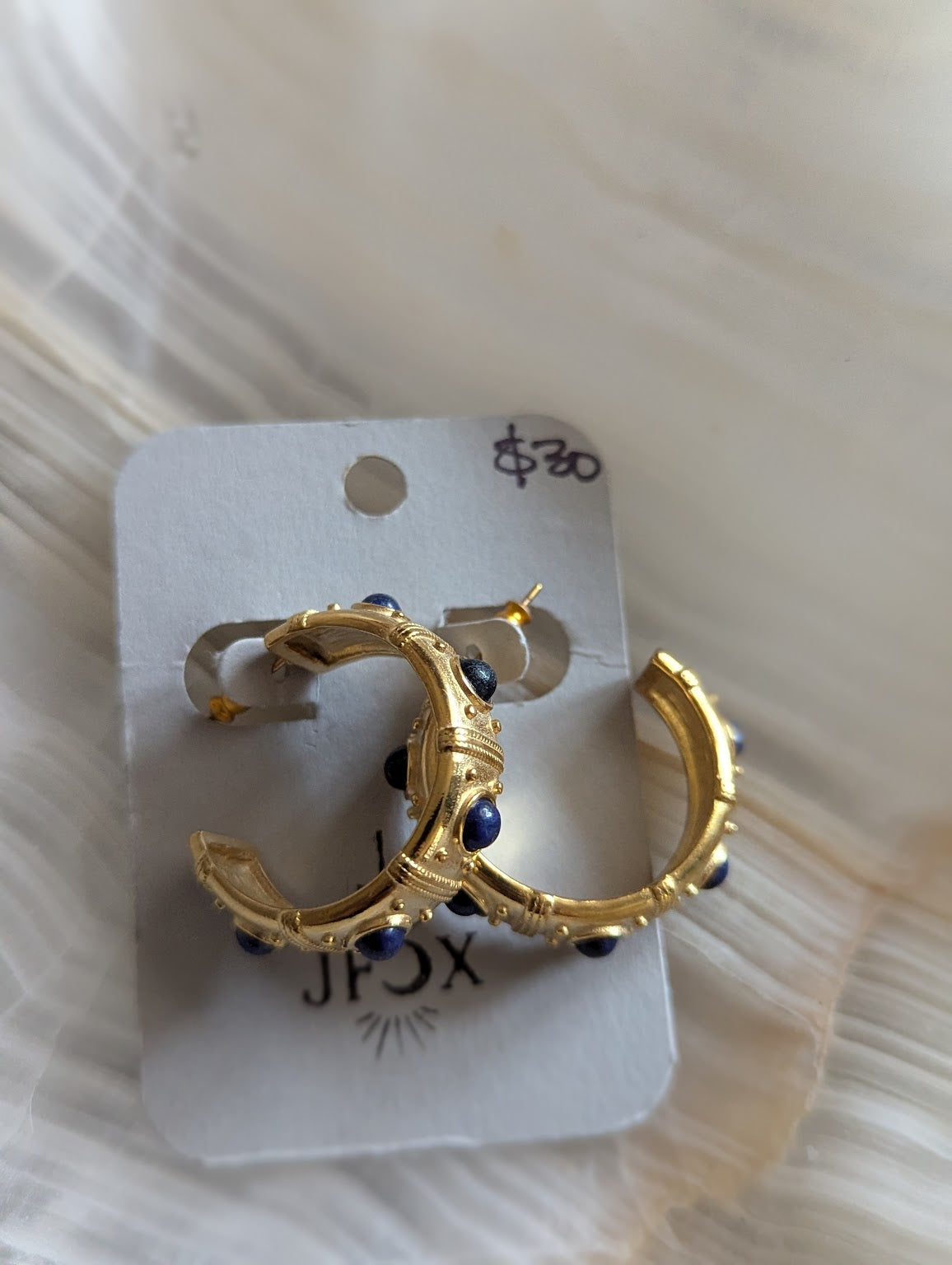 Brass and Lapis Lazuli Hoops