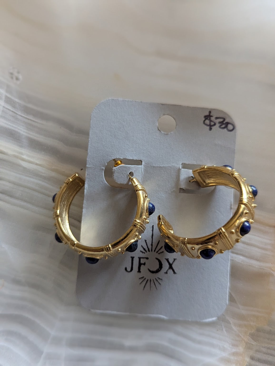 Brass and Lapis Lazuli Hoops
