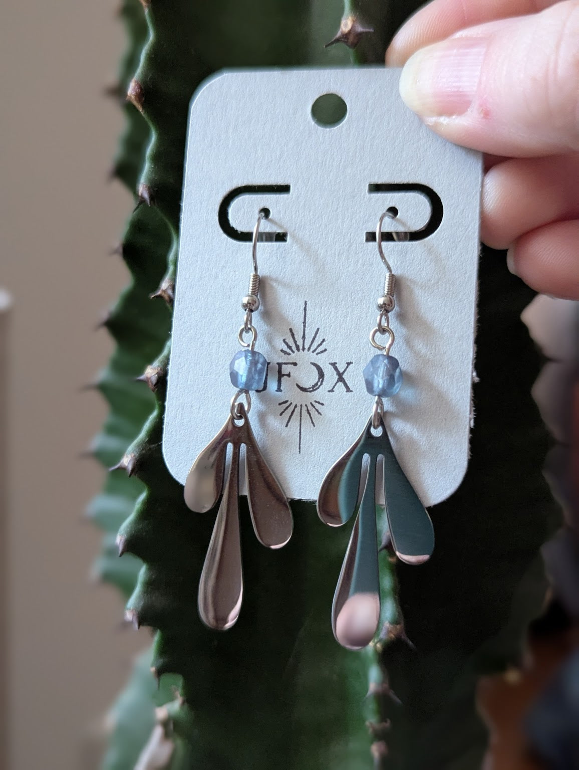 Silver Leaf Accent Beads Earrings (Various Colors Available)
