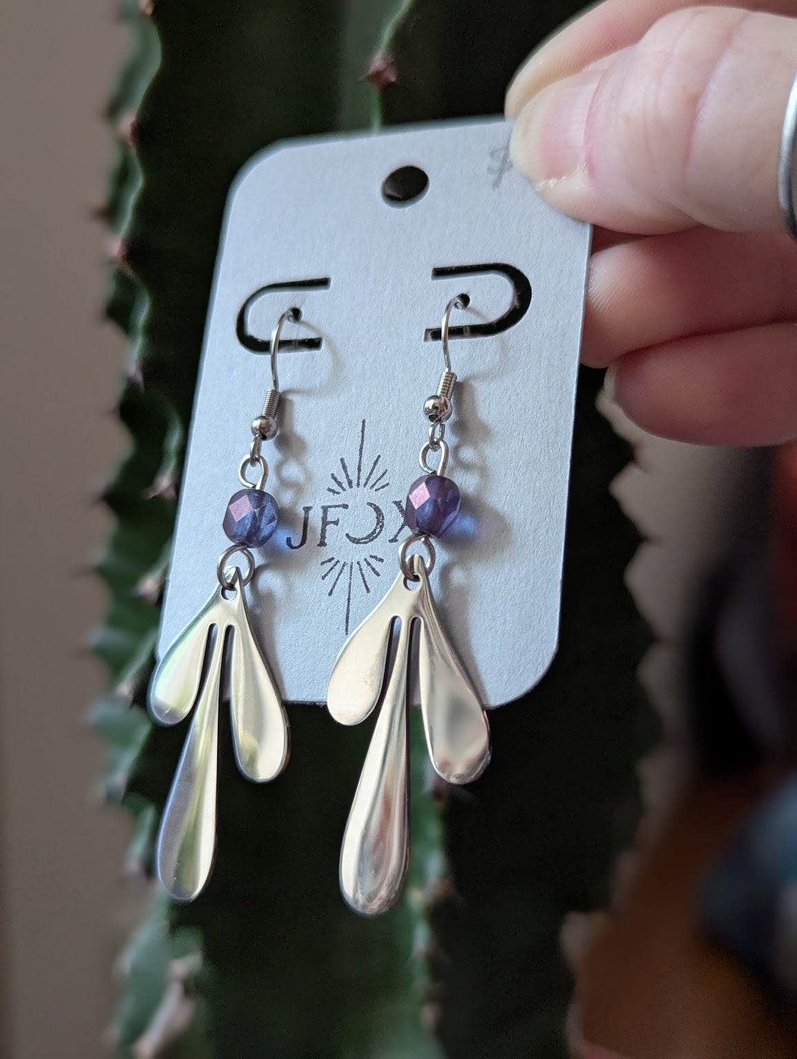 Silver Leaf Accent Beads Earrings (Various Colors Available)