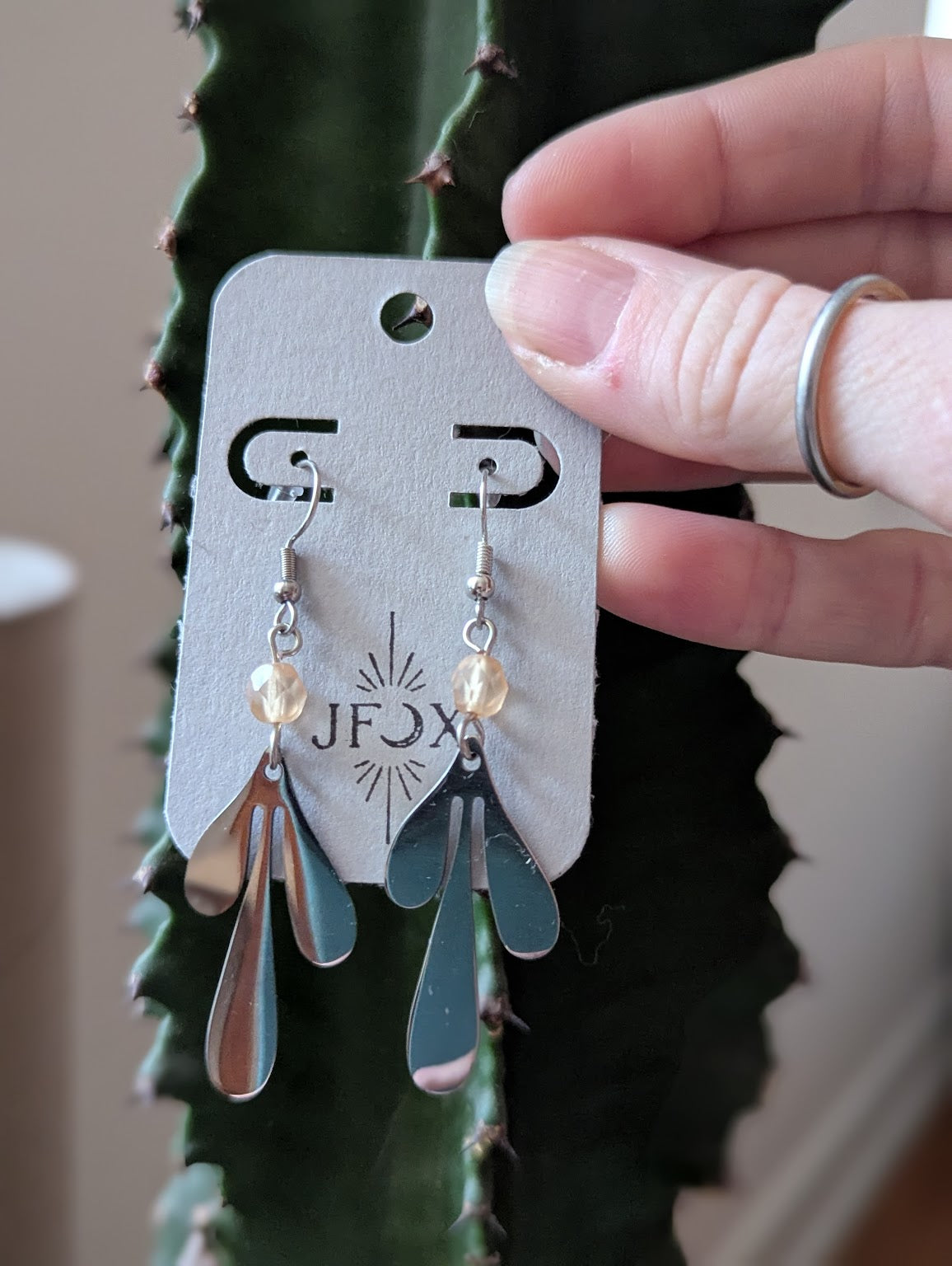 Silver Leaf Accent Beads Earrings (Various Colors Available)