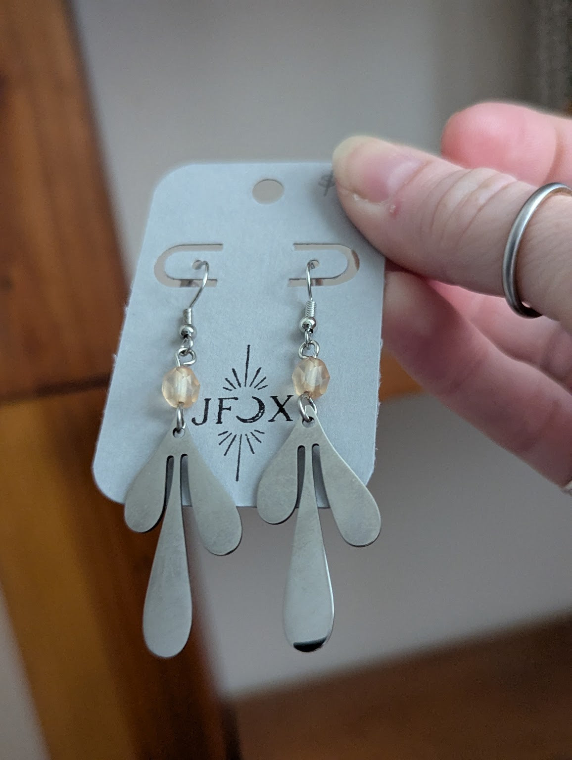 Silver Leaf Accent Beads Earrings (Various Colors Available)