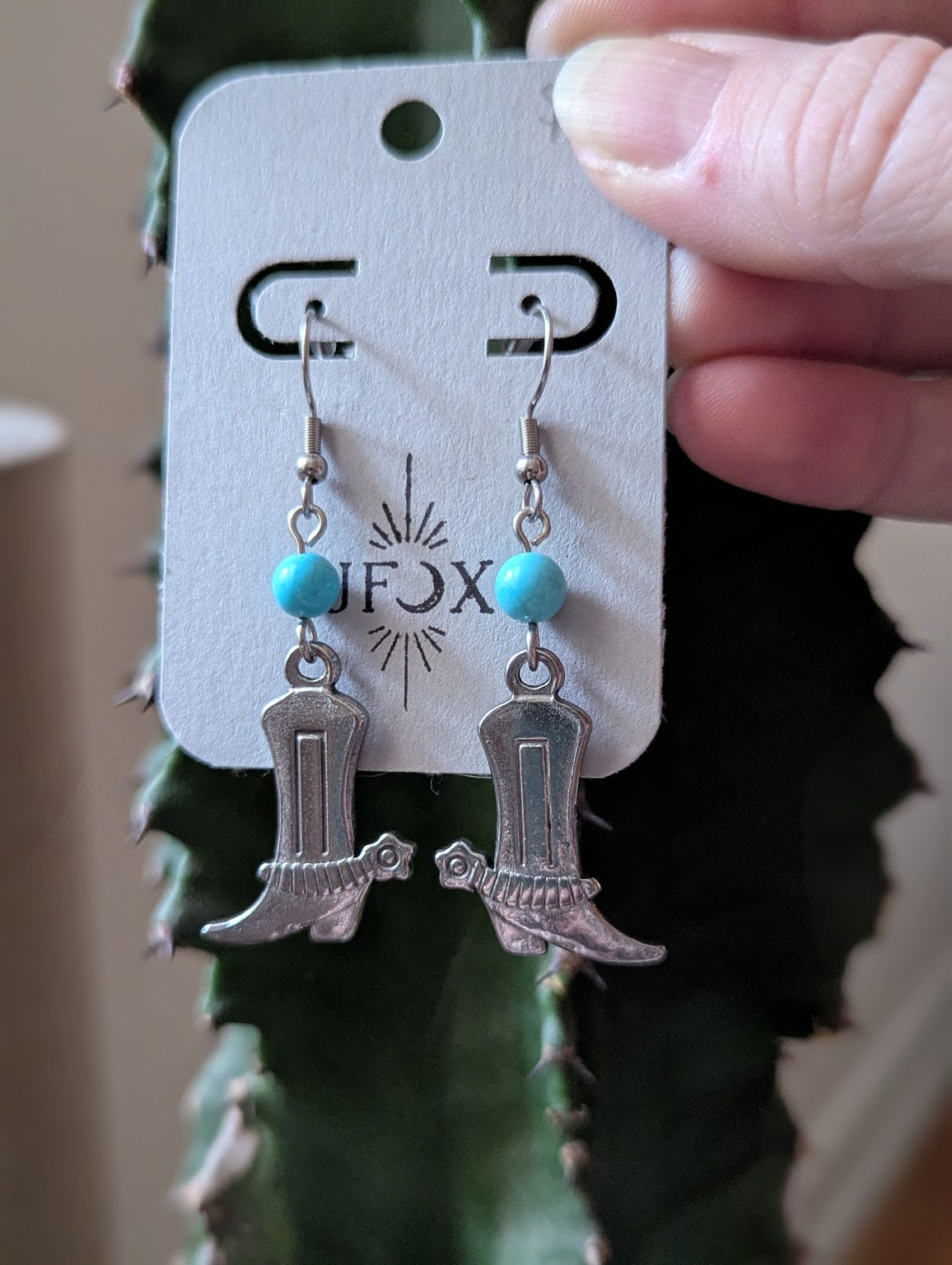 Silver Cowboy Boot and Turquoise Earrings