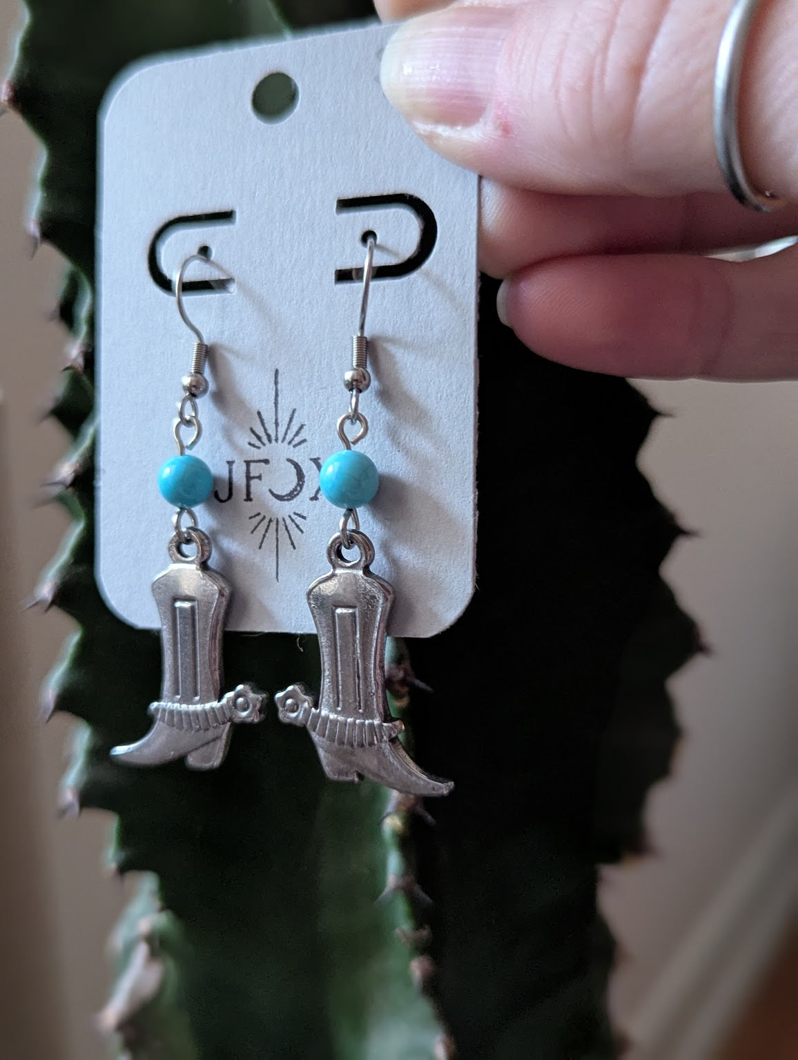 Silver Cowboy Boot and Turquoise Earrings