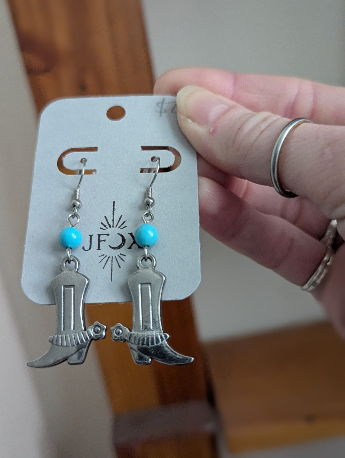 Silver Cowboy Boot and Turquoise Earrings