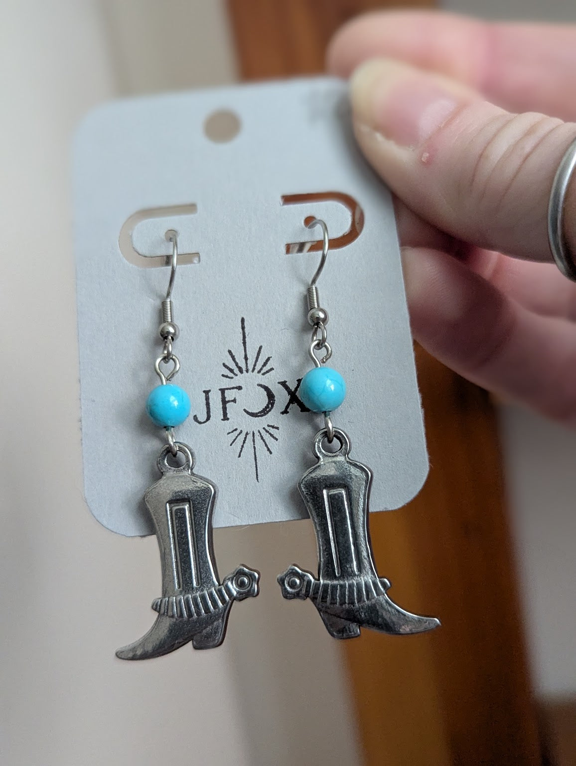 Silver Cowboy Boot and Turquoise Earrings