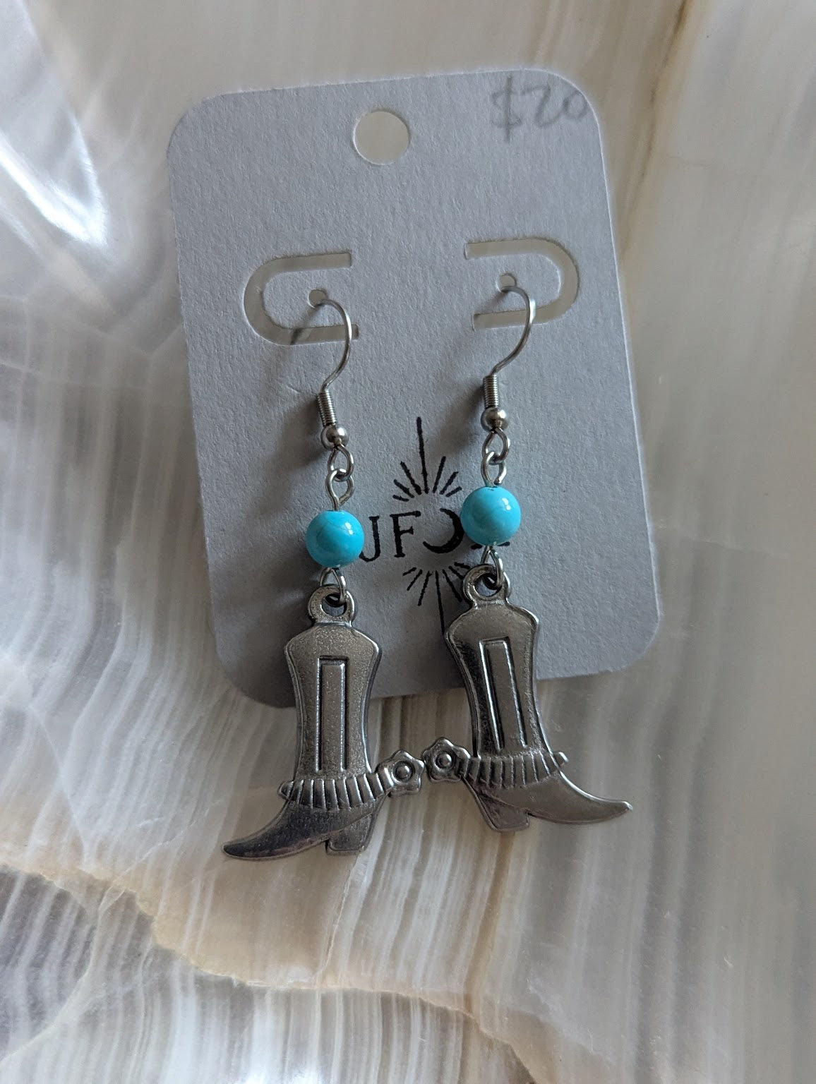 Silver Cowboy Boot and Turquoise Earrings