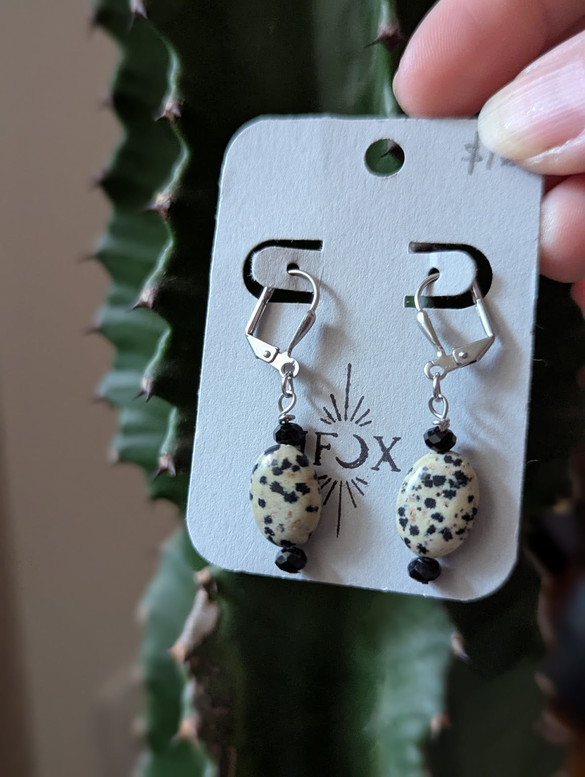 Dalmatian Jasper Silver Hoops
