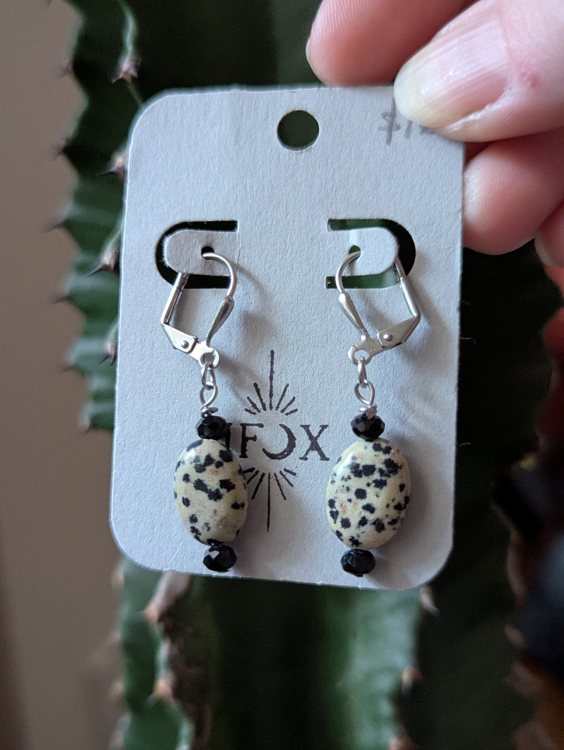 Dalmatian Jasper Silver Hoops
