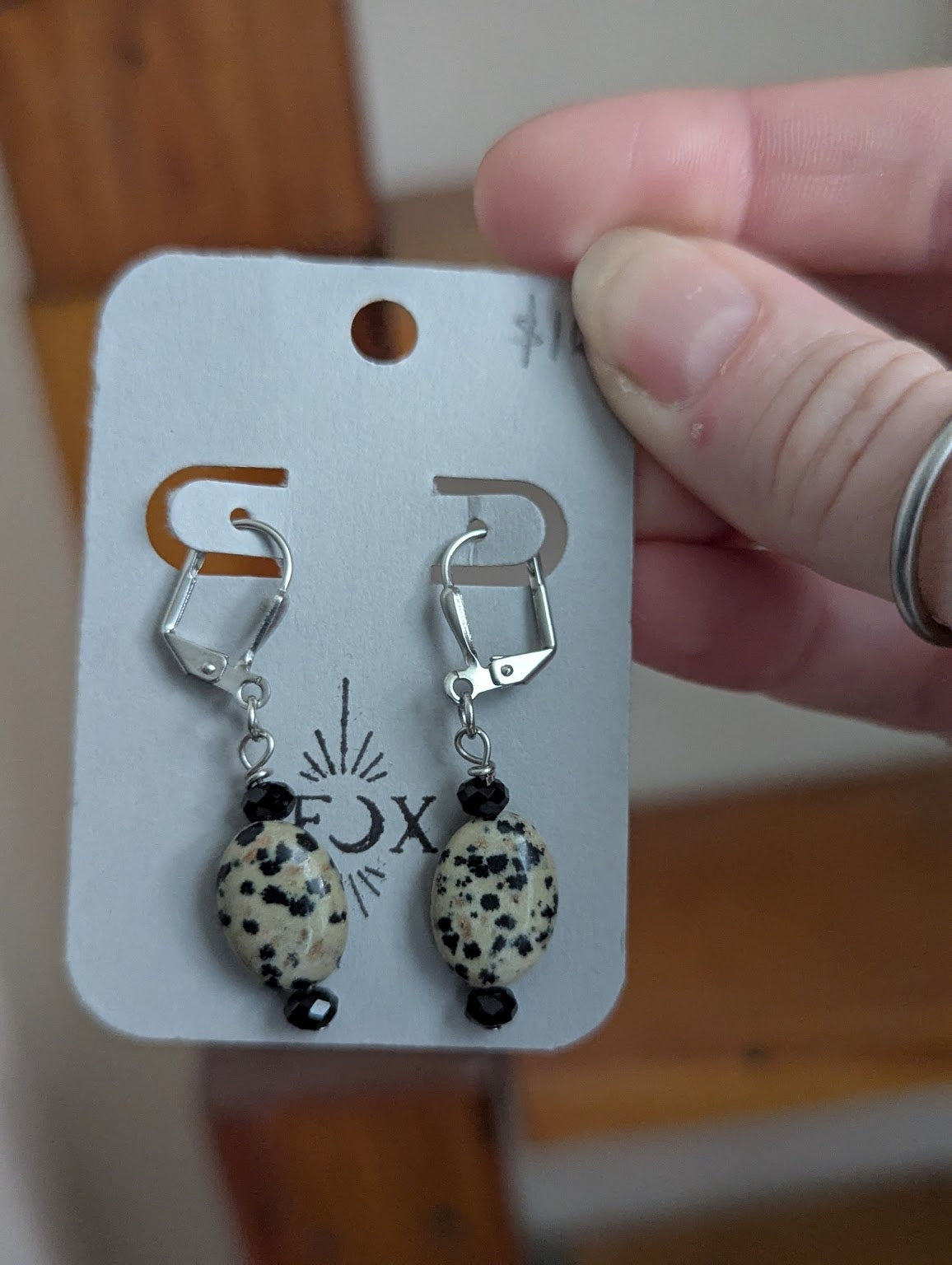 Dalmatian Jasper Silver Hoops