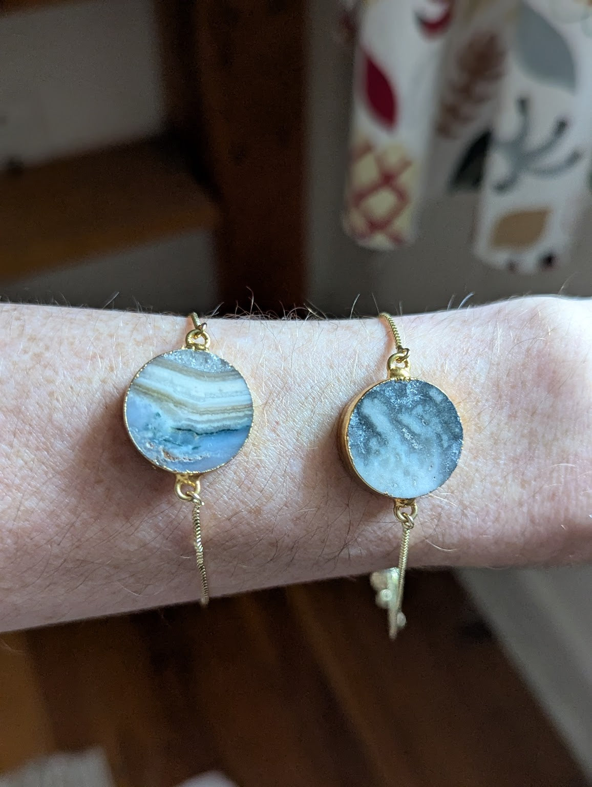 Round Agate Gold Slider Bracelet (Various Available)