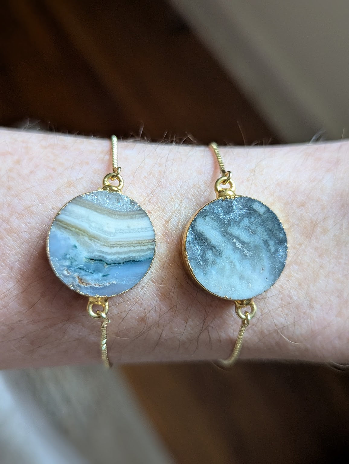 Round Agate Gold Slider Bracelet (Various Available)