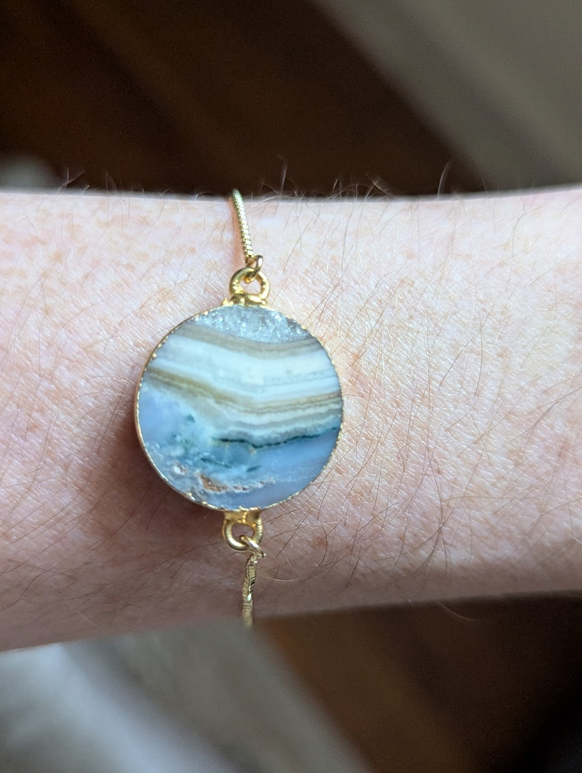 Round Agate Gold Slider Bracelet (Various Available)
