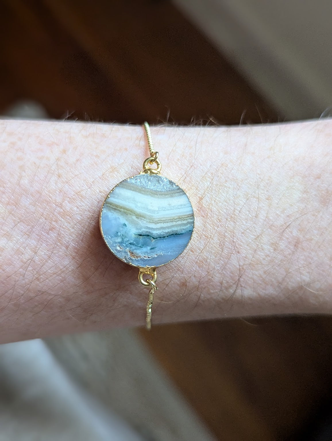 Round Agate Gold Slider Bracelet (Various Available)