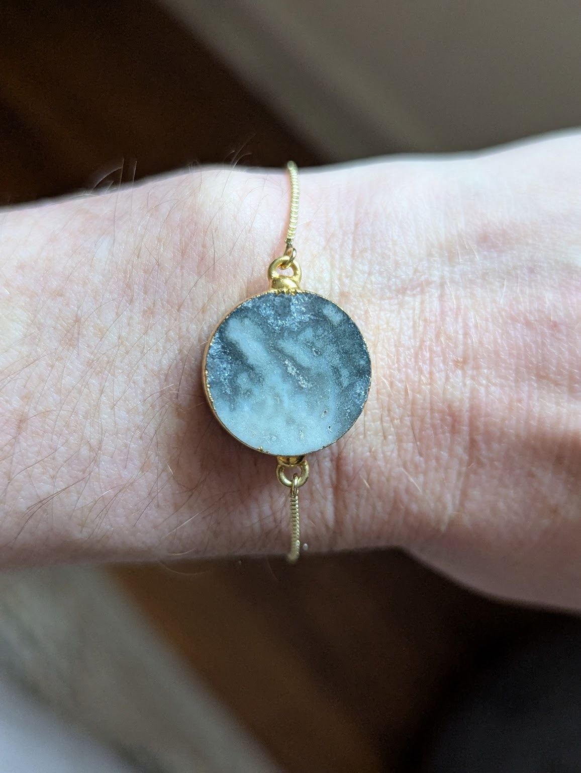 Round Agate Gold Slider Bracelet (Various Available)