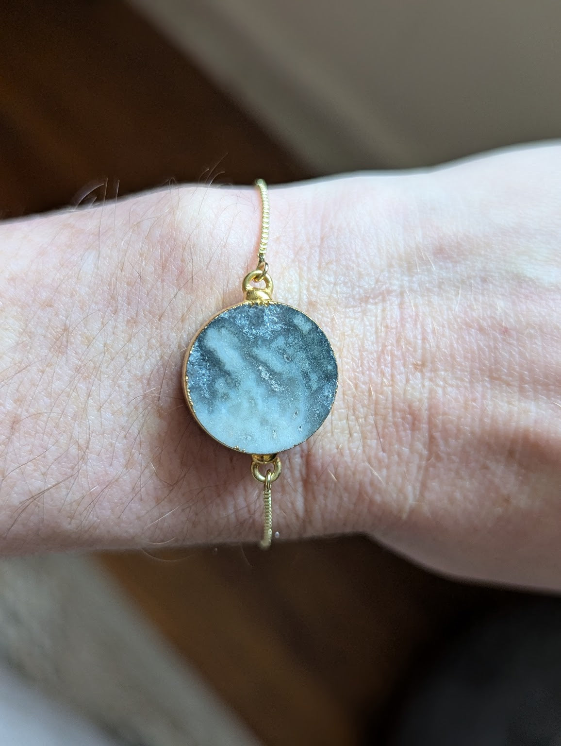 Round Agate Gold Slider Bracelet (Various Available)
