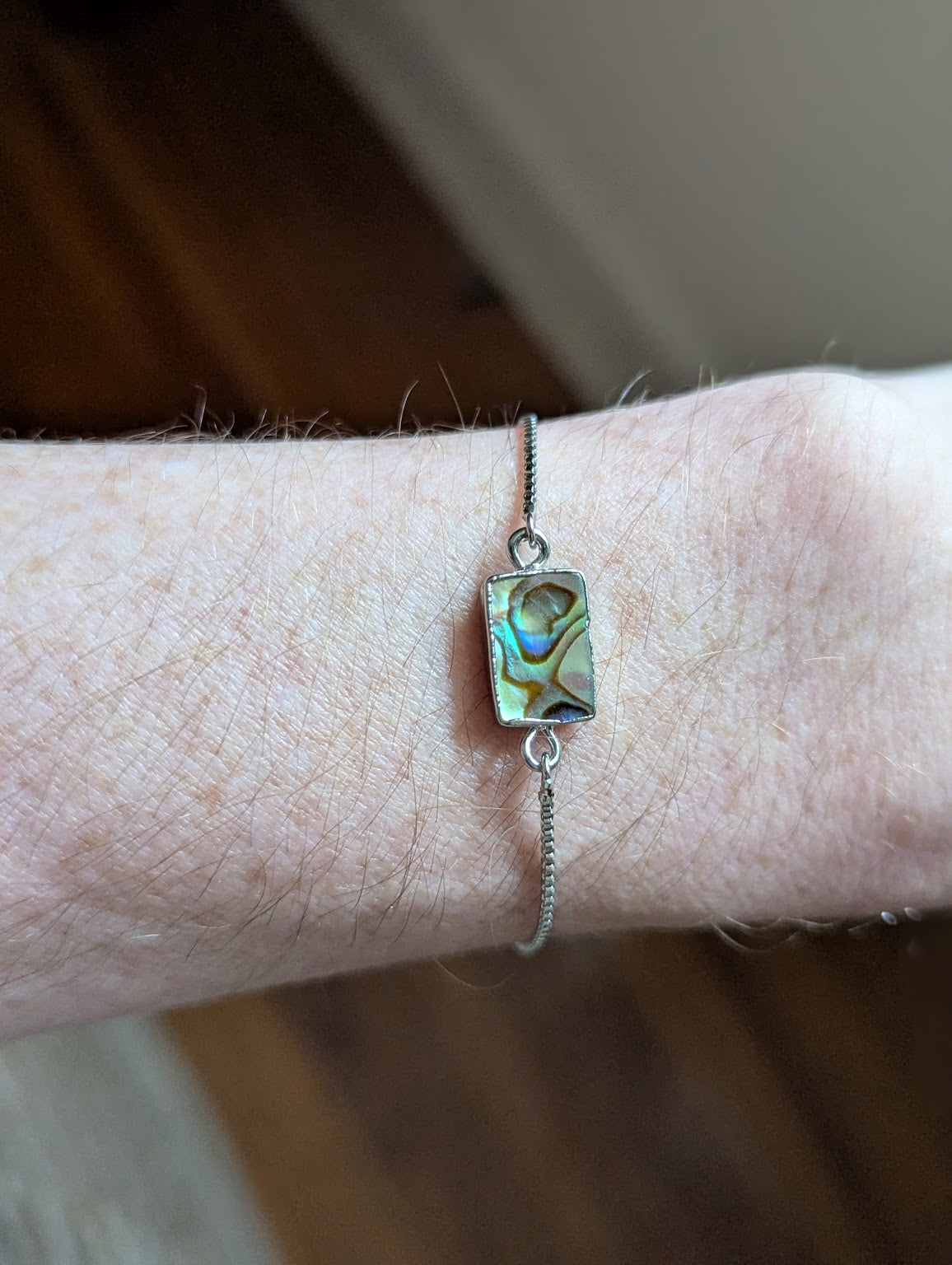 Rectangle Abalone Silver Slider Bracelet