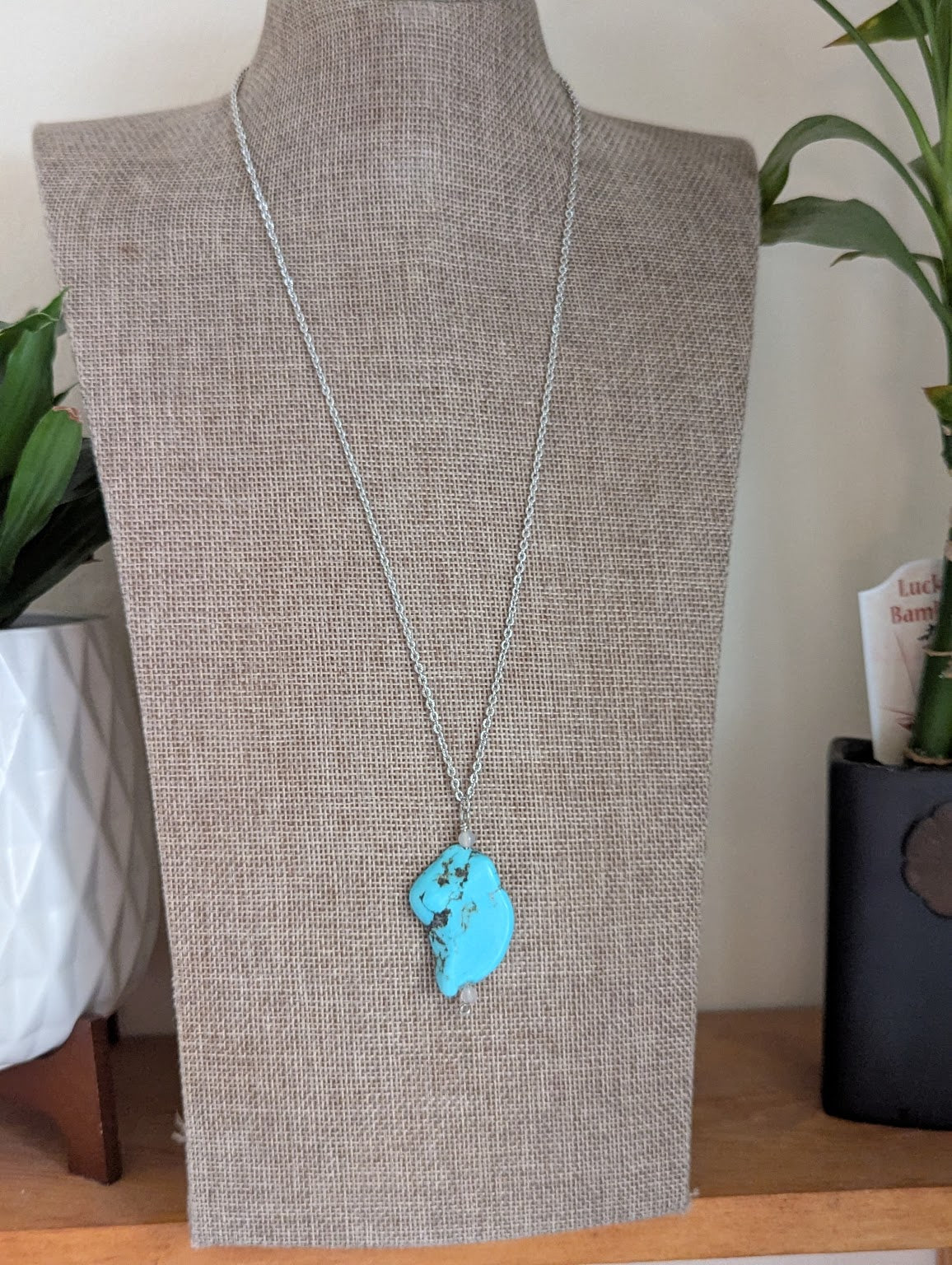 Turquoise Howlite Slab Stainless Necklace
