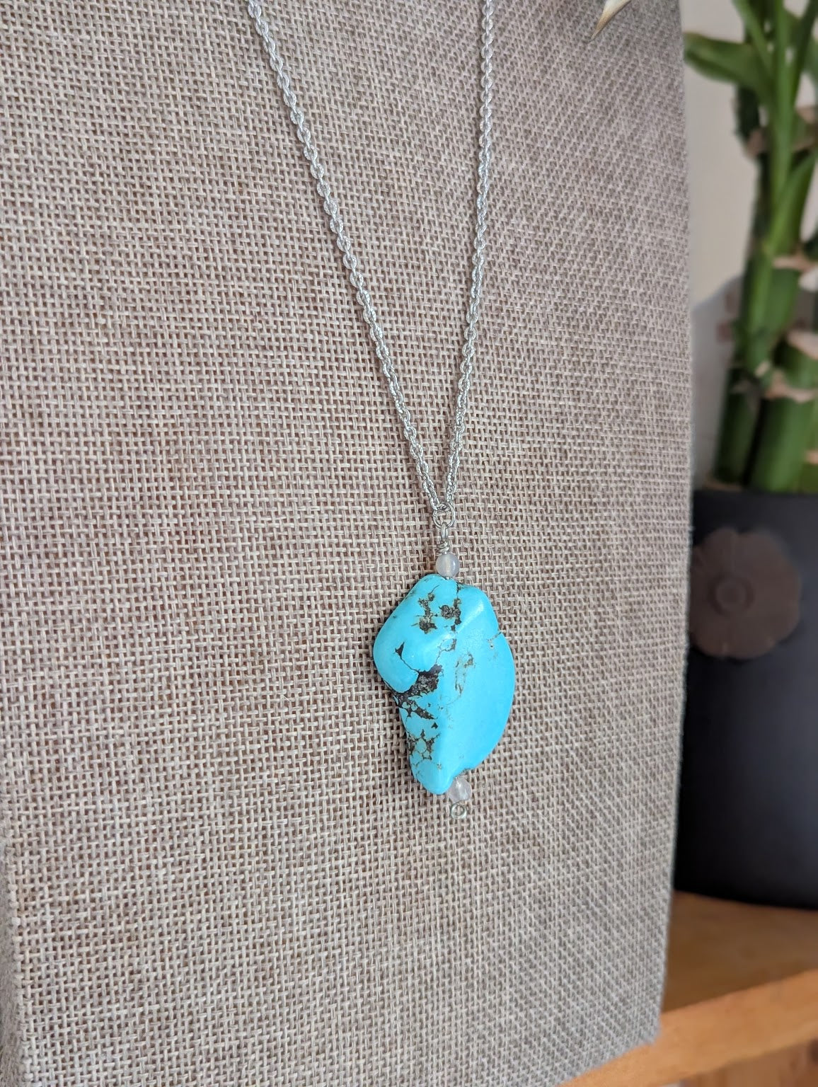 Turquoise Howlite Slab Stainless Necklace