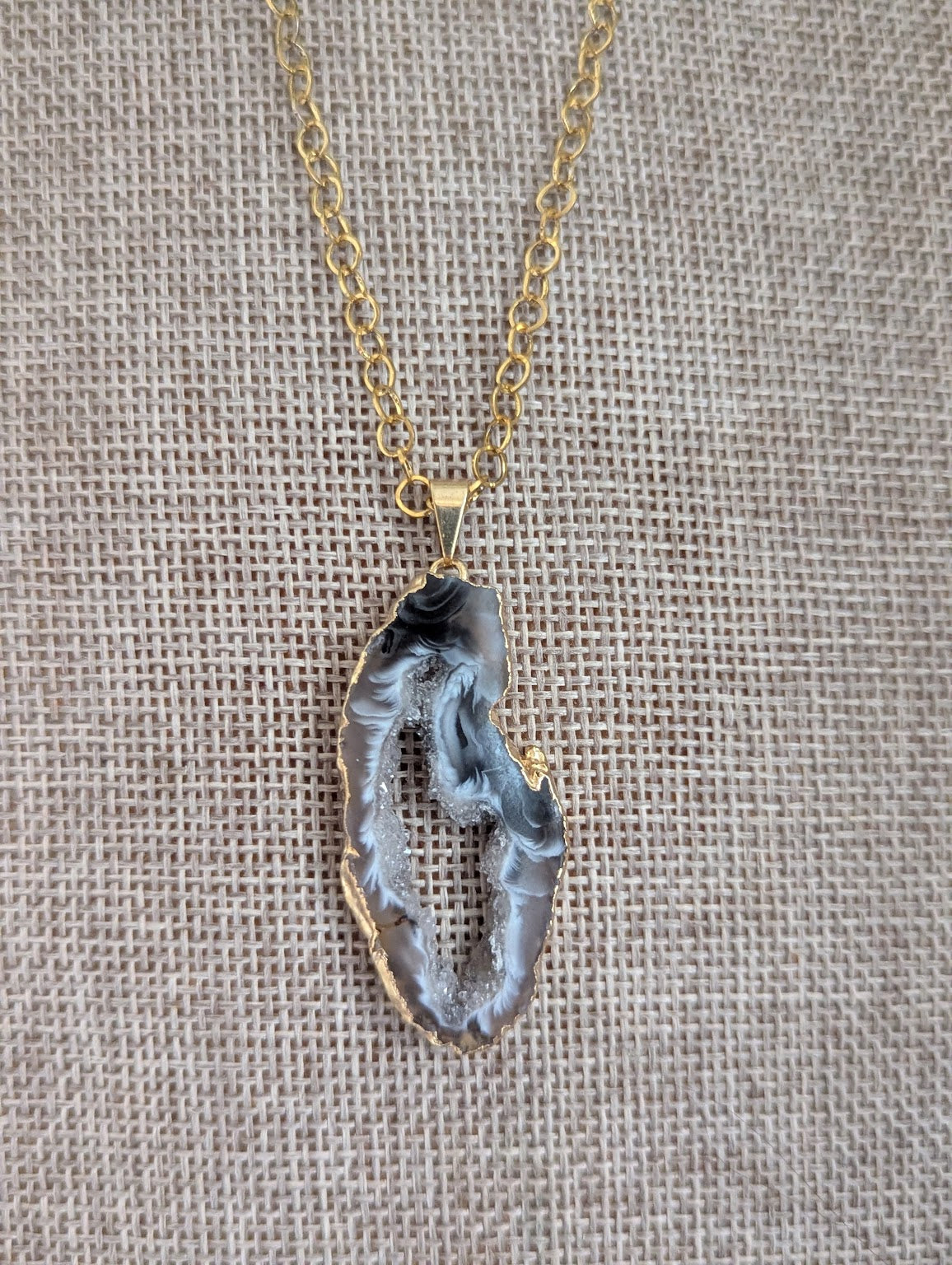 Gold Druzy Agate Slice Gold Stainless